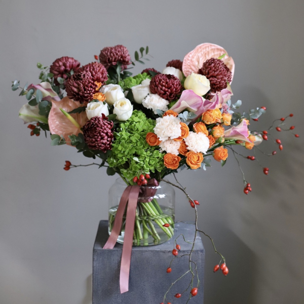 Букет из сезонных цветов в вазе Осенний -  Размер XL 