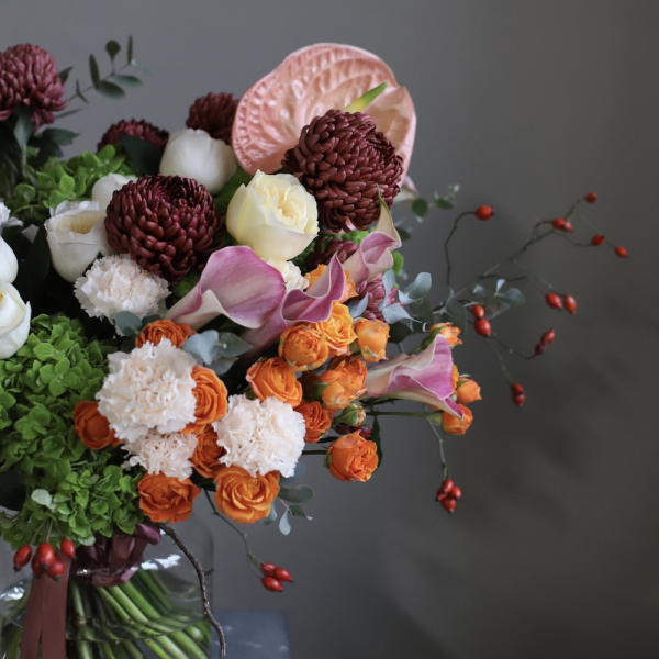 Букет из сезонных цветов в вазе Осенний -  Размер XL 